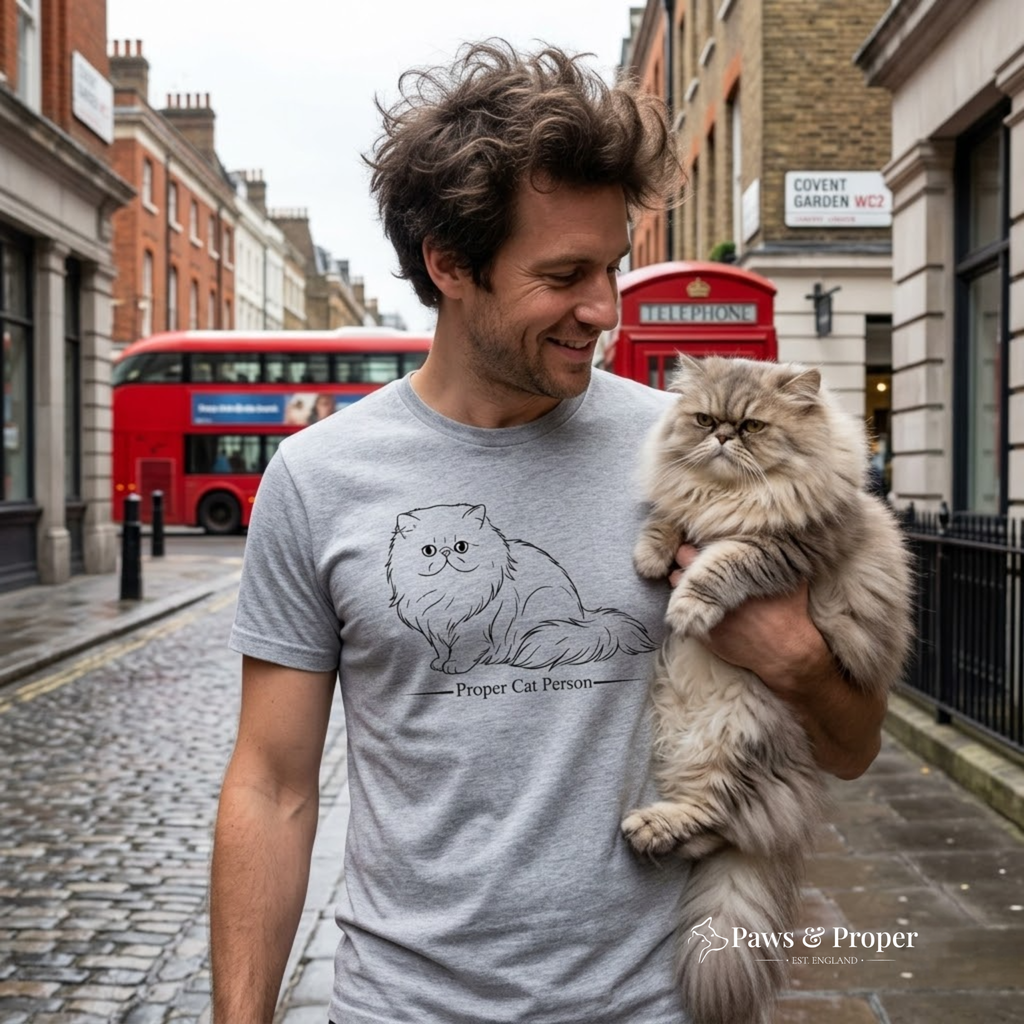 Persian Cat "Proper Cat Person" Organic Cotton T-Shirt - Premium Heather Grey Feline Apparel