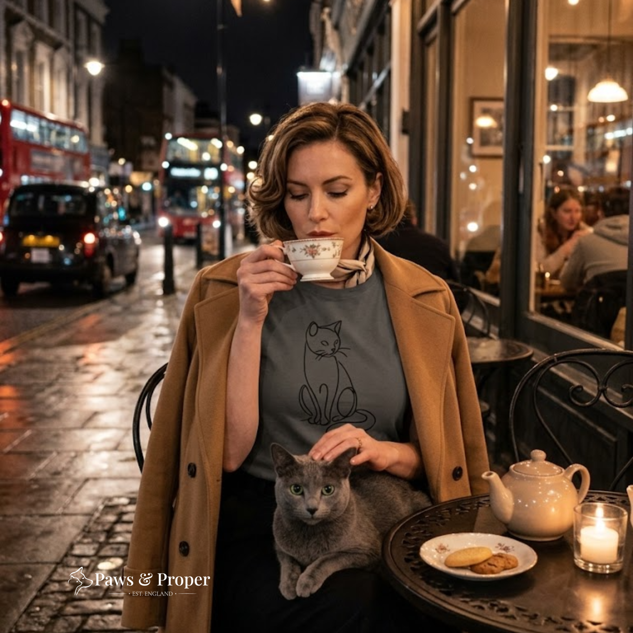 Russian Blue Minimalist Organic Cotton T-Shirt - Slate Grey Premium Feline Apparel
