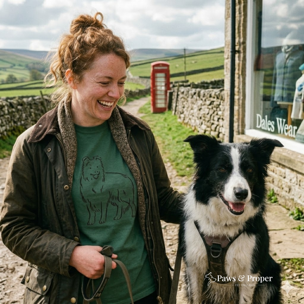 Border Collie Minimalist Organic Cotton T-Shirt - Forest Green Countryside Apparel