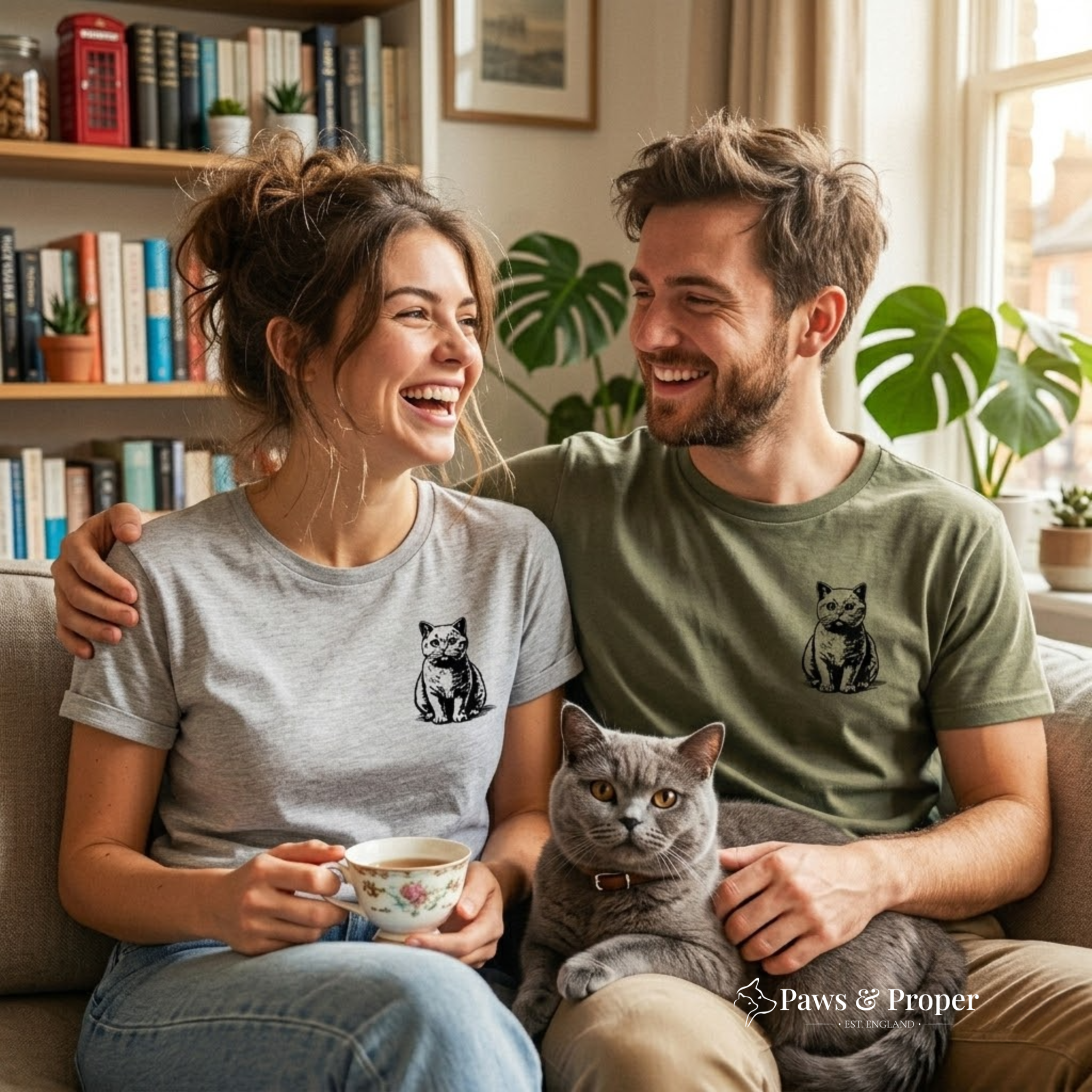 British Shorthair Minimalist Chest Print T-Shirt - Premium Organic Cotton Feline Apparel